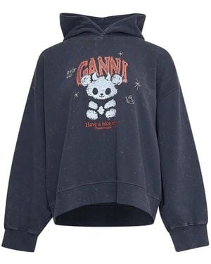 Ganni Sudadera Con Capucha Y Motivo Gráfico - Azul