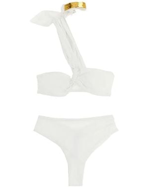 Elisabetta Franchi Bikini De Una Sola Manga Con Aplique De Joyas - Blanco