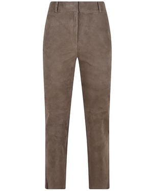 Arma Jen Slim-Fit Suede Leather Trousers - Grey