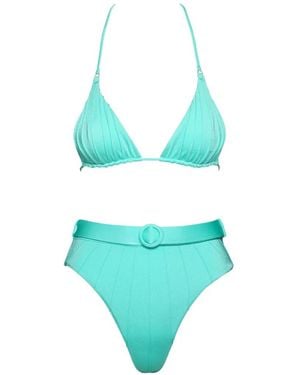Noire Swimwear Bikini Plissé À Taille Ceinturée - Blue