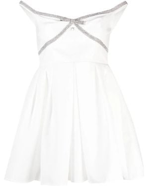 Self-Portrait Diamanté-Trim Off-Shoulder Minidress - White