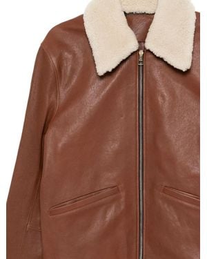 Paul Smith Collared Leather Jacket - Brown