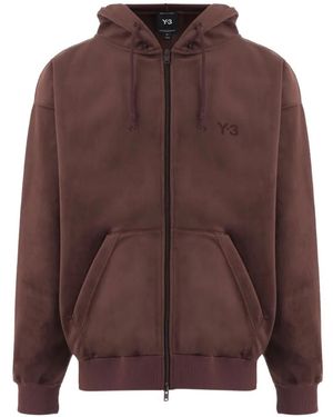 Y-3 X Adidas Logo-Print Zip-Up Hoodie - Brown