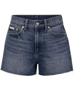 Calvin Klein 90S Relaxed Raw-Cut Mini Denim Shorts - Blue