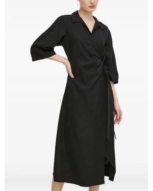 Samsøe & Samsøe Wrap-Around Quarter-Sleeve Midi Dress - Black