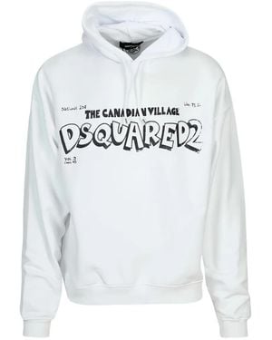 DSquared² Logo-Print Long-Sleeve Hoodie - White