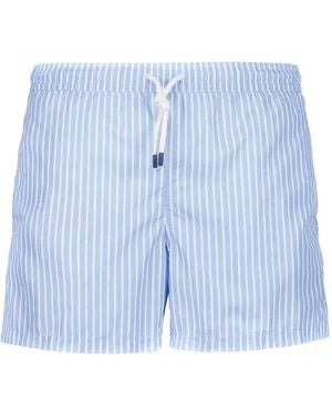 Fedeli Stripe-Pattern Swim Shorts - Blue