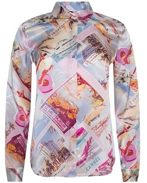 L'Agence Tyler Seidenbluse Mit Postkarten-Print - Weiß
