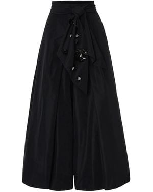 Psophia Floral-Appliqué Wide-Leg Culottes - Black