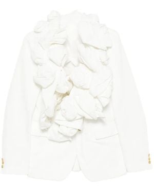 Comme des Garçons Ruffled Floral-Appliqué Jacket - White