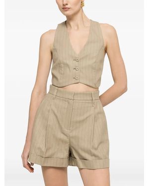 Nissa Cropped Pinstripe Waistcoat - Natural