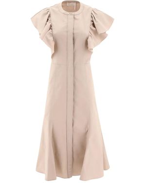 Chloé Ruffle-Detail Button-Front Dress - Natural