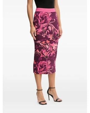 Versace Jeans Couture Floral-Pattern Logo-Detail Midi Skirt - Red