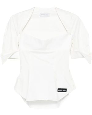Marine Serre Square-Neck Button-Detail Blouse - White