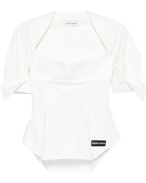 Marine Serre Square-Neck Button-Detail Blouse - White