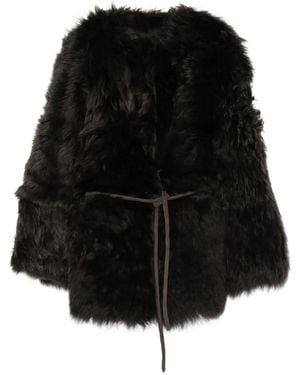 Blancha Belted Shearling Coat - Black