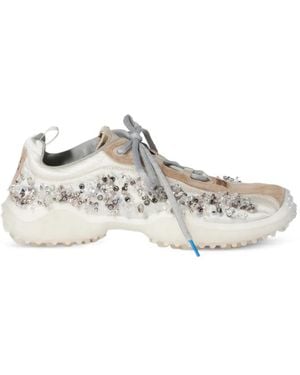 Miu Miu Bubble Embroidered Technical Fabric And Suede Trainers - White