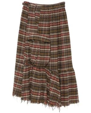 R13 Plaid-Pattern Cargo Midi Skirt - Brown