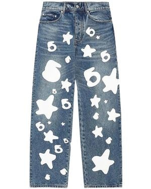 Sp5der Star Print Bootcut Jeans - Blue