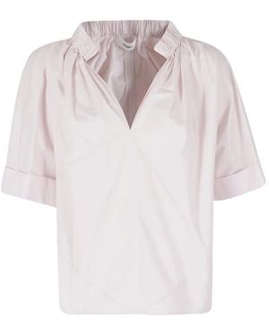 MEIMEIJ Elasticated-Neck Cuffed-Sleeve Blouse - White