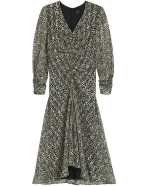 BOSS Printed-Floral Midi Dress - Gray