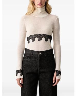 Patrizia Pepe Lace-Trim Ribbed Turtleneck Sweater - Multicolor
