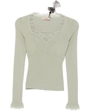 Twinset Lace-Trim Ribbed Sweater - Green