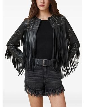AllSaints Asta Fringed Studded Leather Jacket - Black