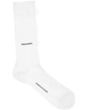 DSquared² Logo-Embellishment Ribbed Socks - White