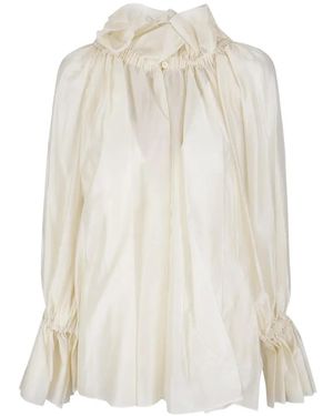 Thelatest Estelle Gathered Ruffle-Neck Blouse - White