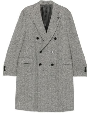 Lardini Herringbone Double-Breasted Coat - Grey