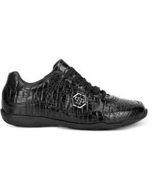 Philipp Plein Pit-$Top Cocco Embossed Low-Top Trainers - Black