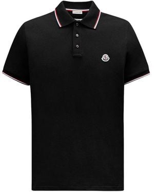 Moncler Mother-Of-Pearl Trim Polo Shirt - Black