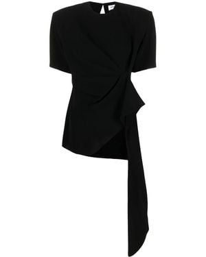Monot Draped Flared-Hem T-Shirt - Black