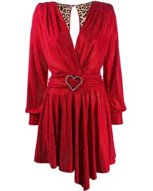 Philipp Plein Deep V-Neck Draped Dress - Red