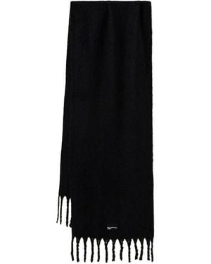 KARL LAGERFELD Logo-Patch Fringed Scarf - Black