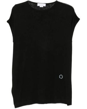 Stella McCartney Logo-Embroidered Cap-Sleeve T-Shirt - Black