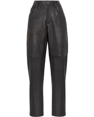 Brunello Cucinelli Leather Trousers - Grey