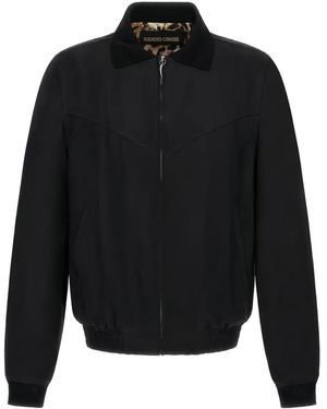 Roberto Cavalli Ribbed-Collar Bomber Jacket - Black