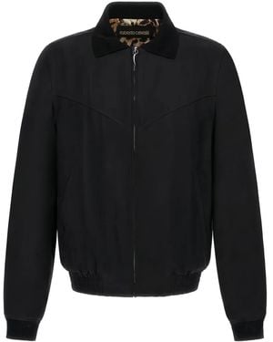 Roberto Cavalli リブカラー ジャケット - ブラック