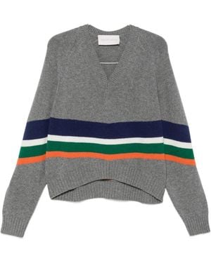 Circus Hotel Striped V-Neck Sweater - Gray