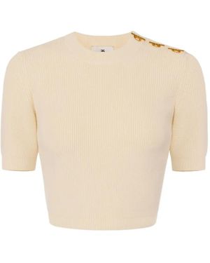 Elisabetta Franchi Ribbed-Knit T-Shirt - Natural