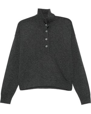 Seventy Jersey Con Botones Y Cuello Alto - Negro