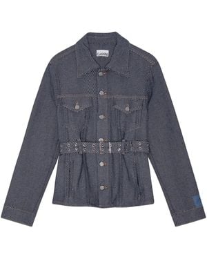 Ganni Belted Denim Jacket - Blue