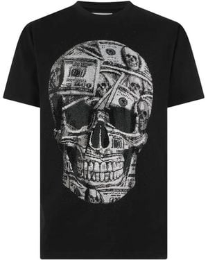 Philipp Plein Jersey Round-Neck T-Shirt Skull Dollar Stones - Black
