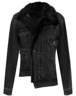 Sacai Asymmetric Faux-Fur Collar Denim Jacket - Black