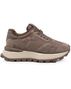 SERGIO MORETTI FIRENZE Shearling-Lined Paneled Sneakers - Brown