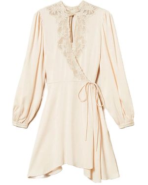 Twinset Lace-Insert Wrap Dress - Natural