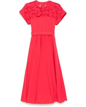 Nissa Lace-Panels Midi Dress - Red