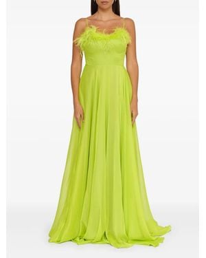 Forever Unique Feather-Trimmed Slit Maxi Dress - Green